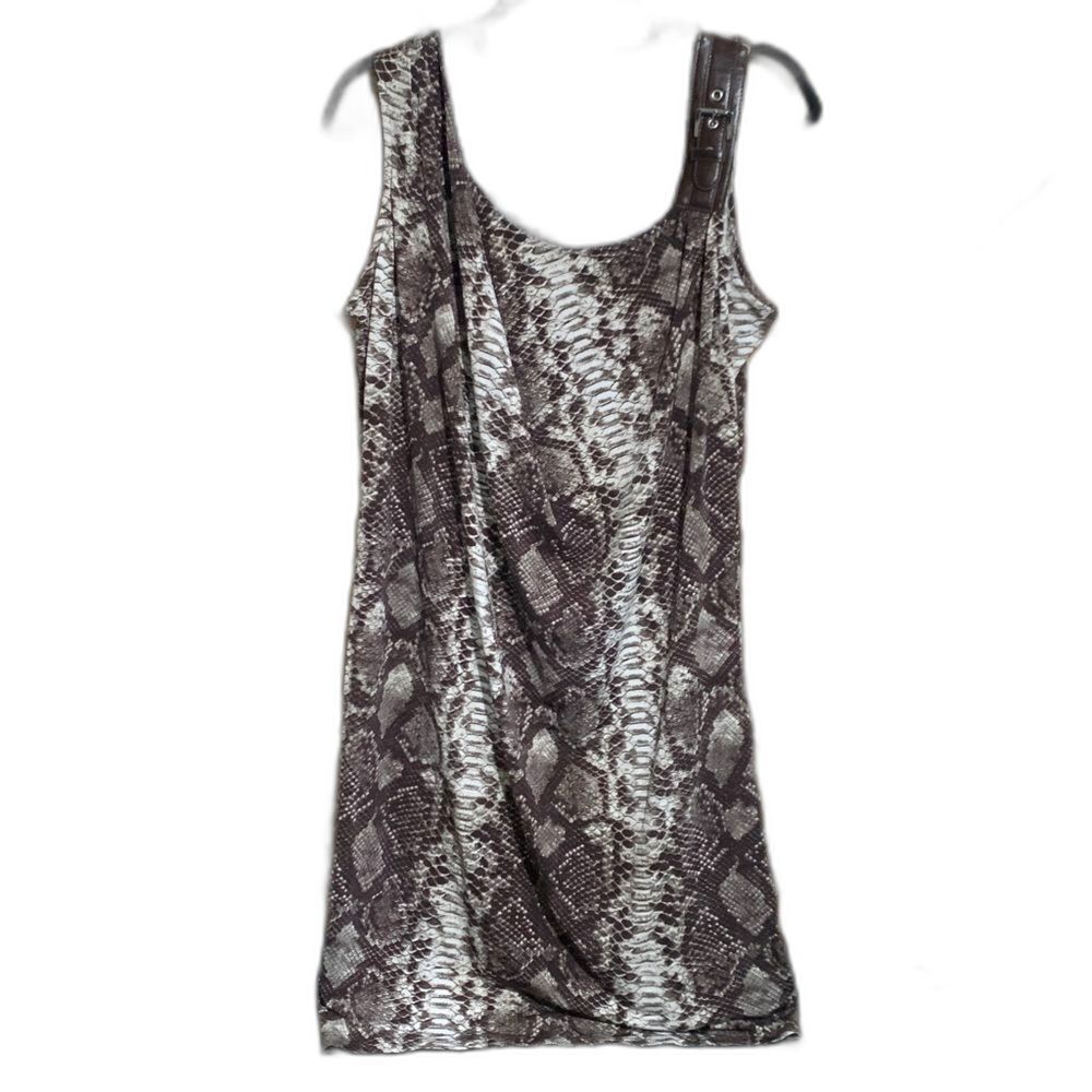 Michael Kors Brown Snakeskin Print Draped Sleeveless Dress L Buckle Animal Print
